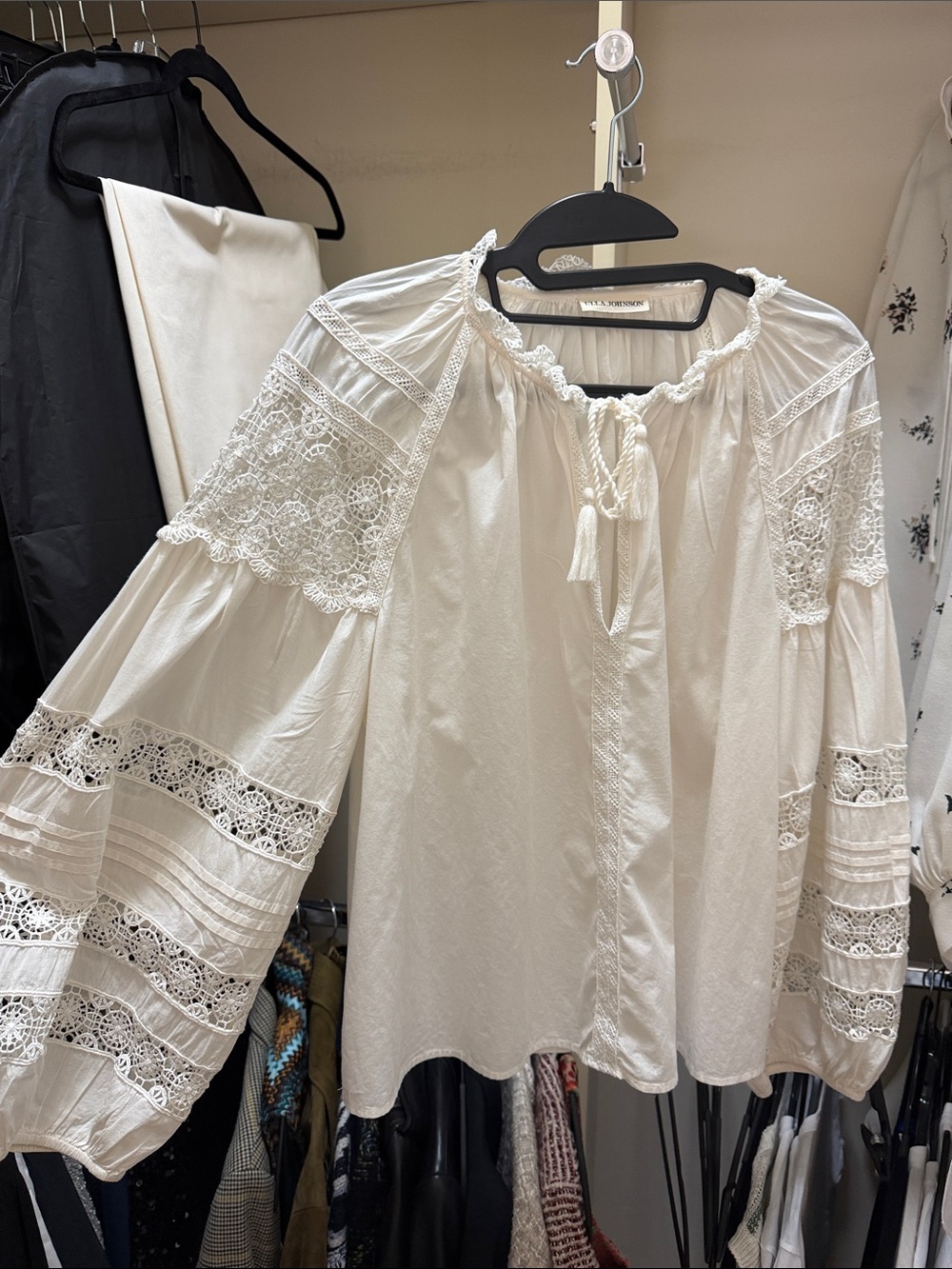 Ulla Johnson White Lace-Trim Peasant Blouse